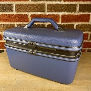 Vintage Samsonite Excel Blue Makeup Train Case Bag Luggage EUC No Key